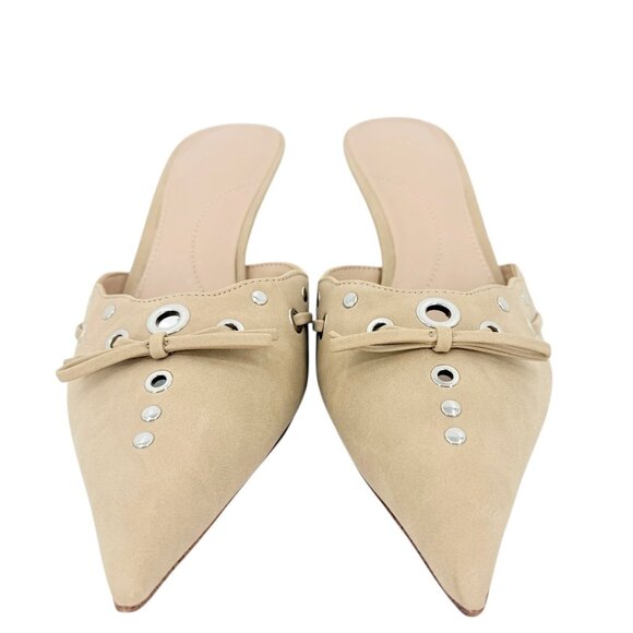 Time and Tru Women's Studded Kitten Heel Tan Mules Shoes Size 9 NWOB - Picture 2 of 12